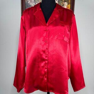 VTG Axiom Button Up Blouse Top Women's Medium V-neck Red Pockets Office Korea